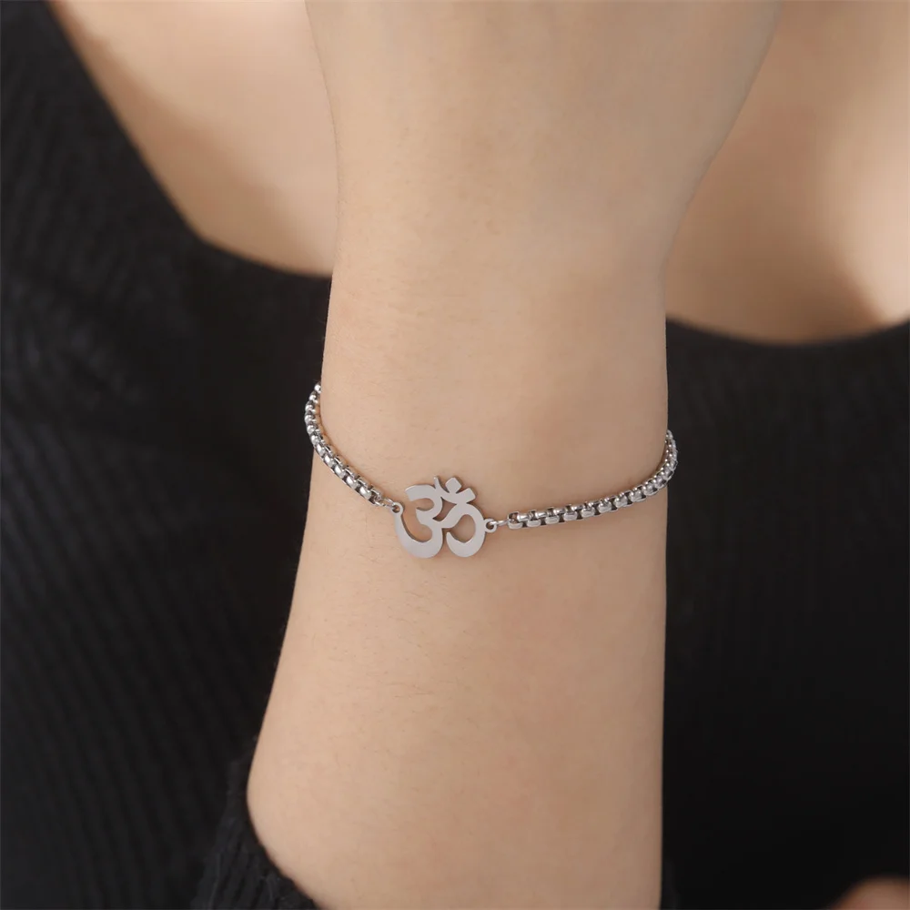 Stainless Steel Buddhism Hindu Yoga OM Symbol Pendant Bracelet for Women Men Charms Couple Bracelets Fashion Amulet Jewelry Gift