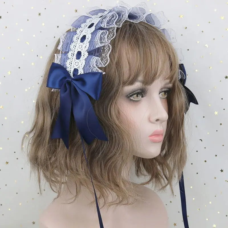 Lolita Hair Hoop Sweet Anime Maid Cosplay Headband Lolita Lace Flower Headwear Hair Accessory Hand made For Girls Gift 2023