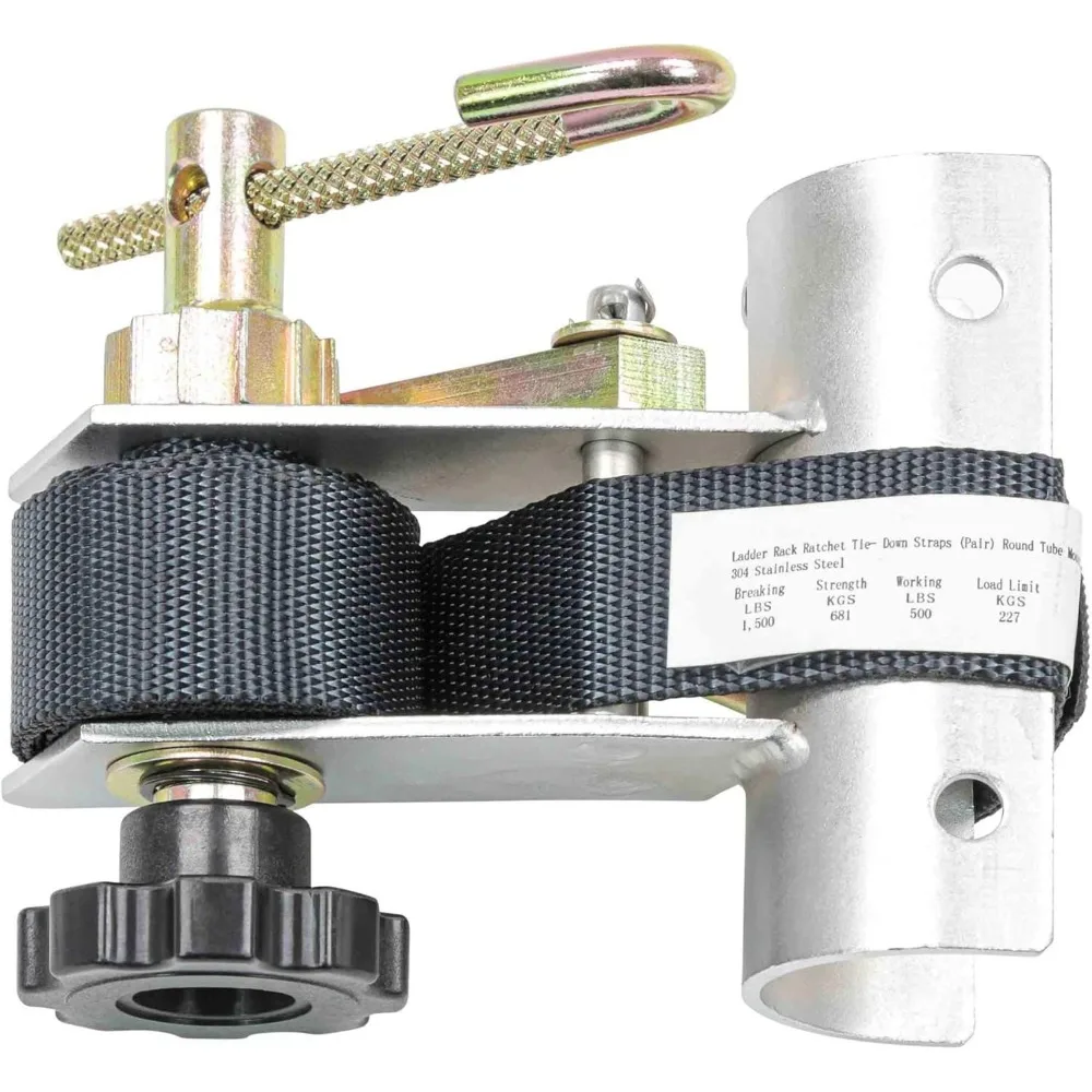Mytee 2er-Pack 1,5 x 7 Zoll Leitergestell mit Ratschen-Spanngurte, runde Rohrhalterung, Edelstahl 304