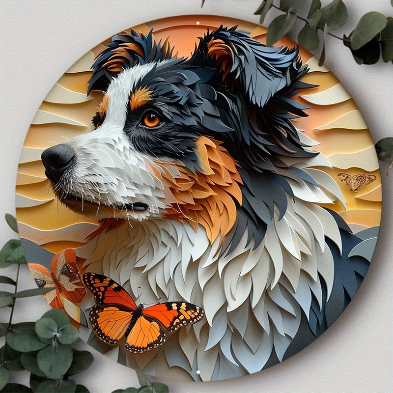 Circular Dog Sign, 2D Painting for Wall, Living Room, Home Decoration, Decorative Poster, Funny Decor, Ideal for Gifts