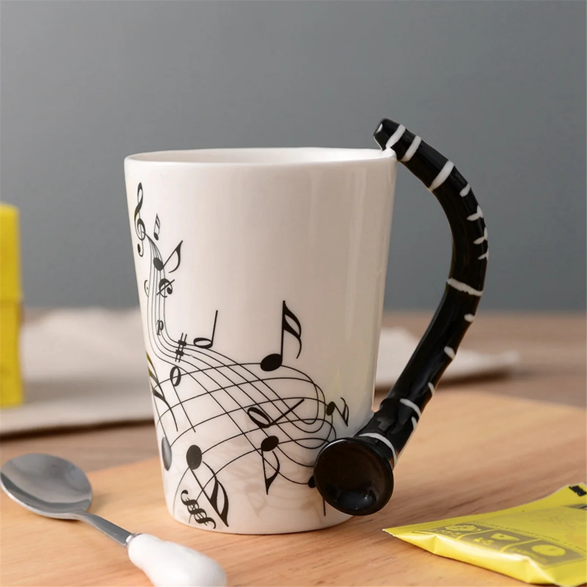 240Ml,Creative Music Ceramic Mug Cute Coffee Tea Milk Stave Mugs and Cups with Handle Novelty Gifts,Piano