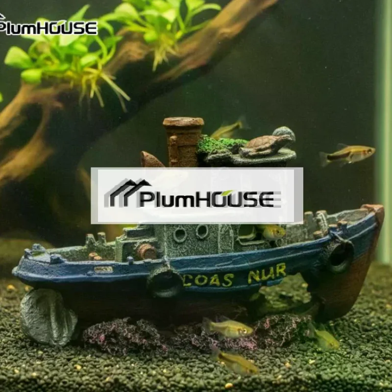 Saltwater Tank - Aquarium Resin Sunken Ship Decoration W/