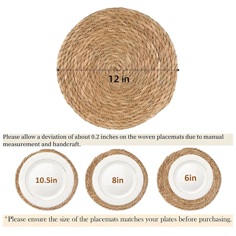 4 قطعة المفارش المستديرة المنسوجة الروطان اليدوية 30 سنتيمتر الخوص الطبيعي مضفر مكان الحصير زلة مقاومة للحرارة الجدول حصيرة لطاولة الطعام