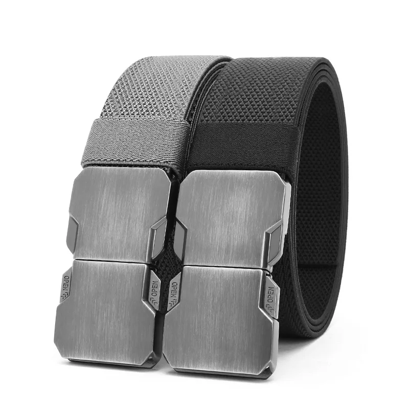Casual alloy tactical waist belt, elastic men's stretch canvas belt, versatile jeans belt