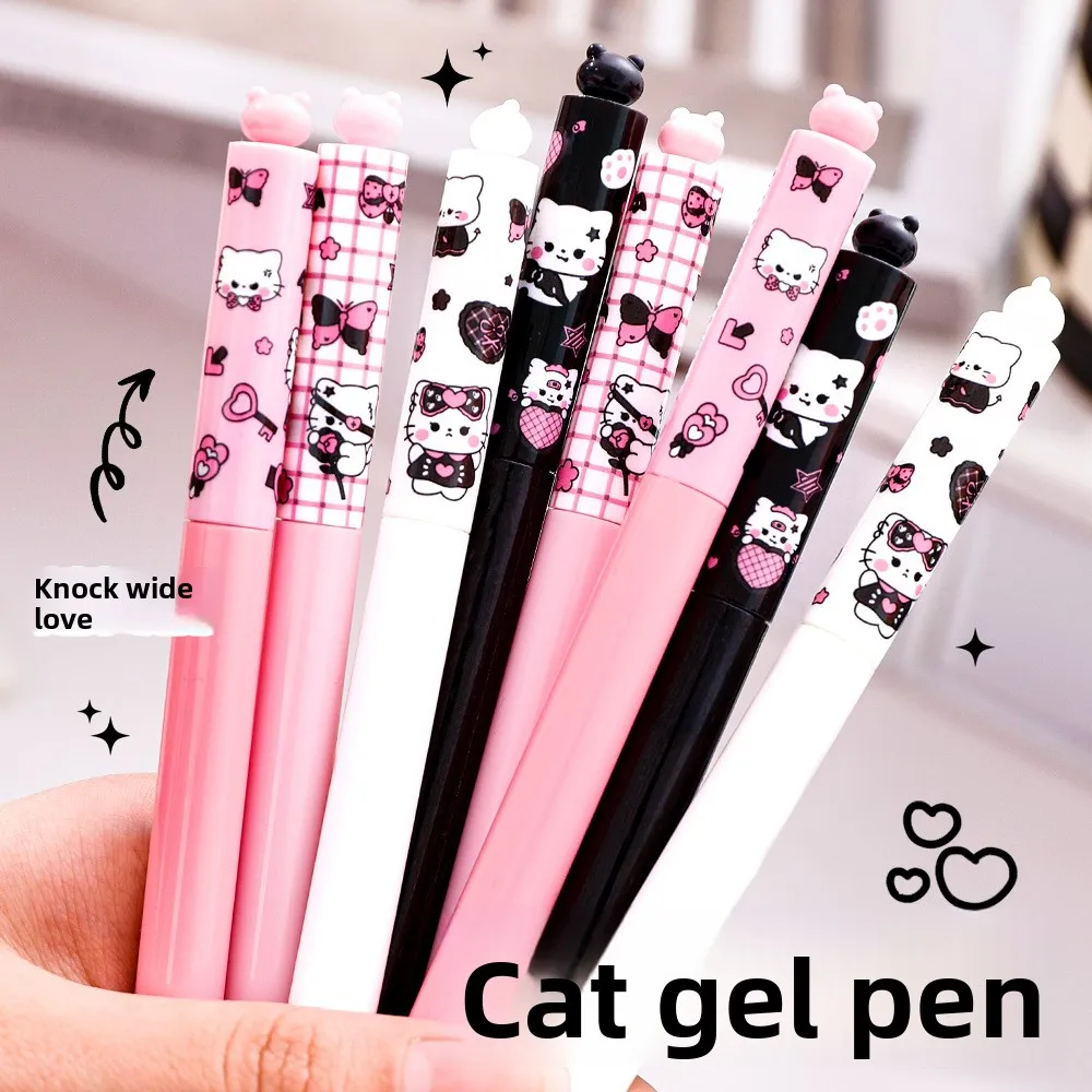 

10Pcs/Lot Cute Cat Rotating Gel Pen for Students 0.5mm Black Ink Girly Cartoon Kitten Fast-Drying Writing Pens Kids School