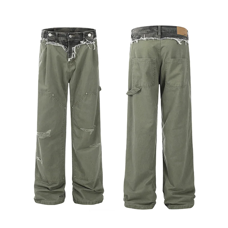 التمويه لصق كسر سراويل قطنية نقية الرجال النساء الشارع الشهير موضة الهيب هوب فضفاض عادية كلينفيت البضائع السراويل بنطلون