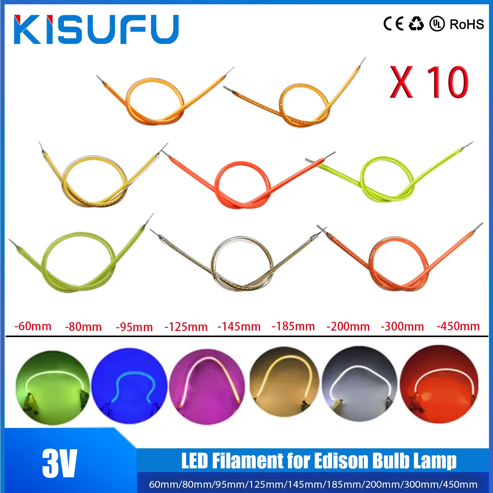 

3V COB LED Filament Flexible 60mm 80mm 95mm 125mm 185mm 200mm 300mm 450mm Multicolors Edison Bulb Lamp DIY Parts LED Diode Decor