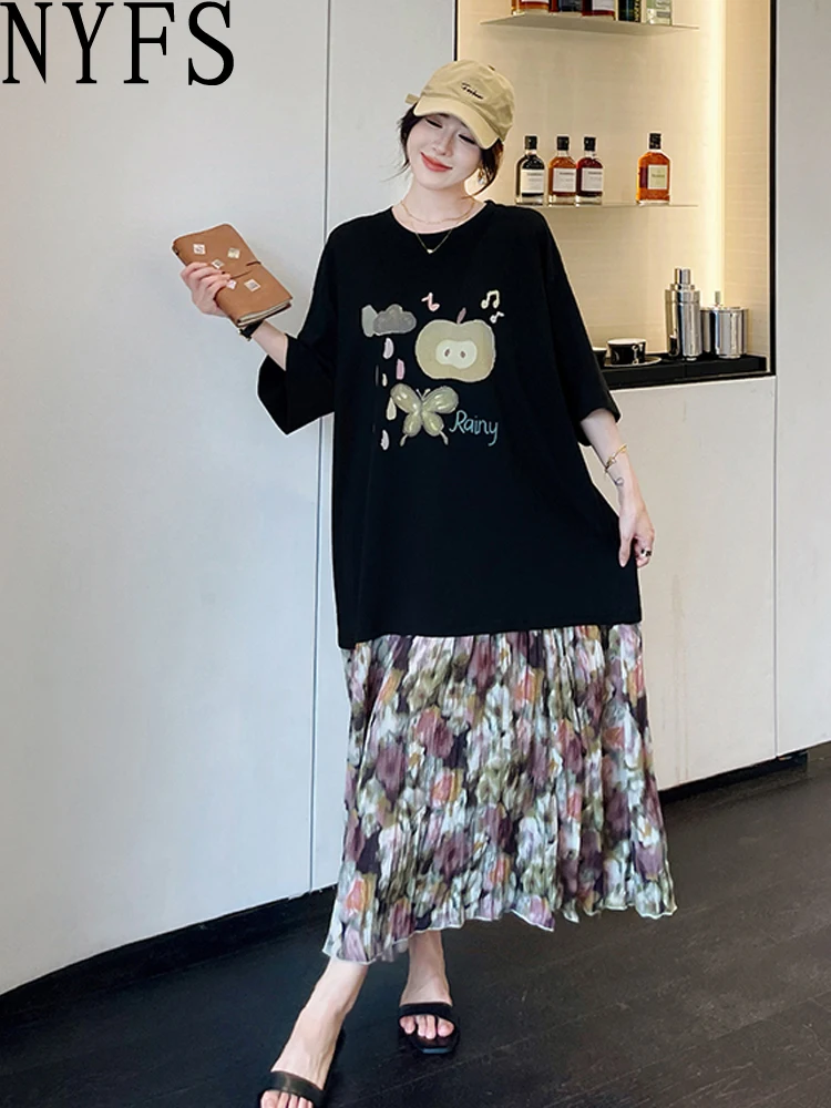 NYFS 2025 فستان نسائي صيفي جديد بأكمام قصيرة كوري من فيستدوس رداء Elbise فضفاض مقاس كبير فساتين طويلة مطبوعة مرقعة #1