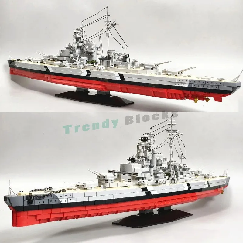 2686 قطعة KMS Bismarck سفينة حربية اللبنات الحرب العالمية الثانية 83.5 سنتيمتر نموذج طويل مع حامل اللعب هدايا للأولاد