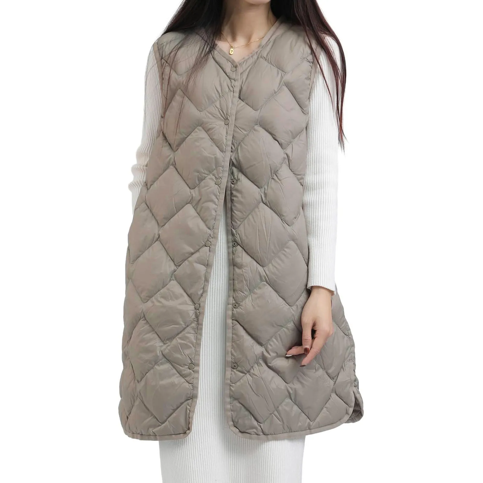 Women Autumn Down Vests 2023 New Ultralight 90% White Duck Down Long Jackets Collarless Puffer Liner Portable Winter Waistcoats