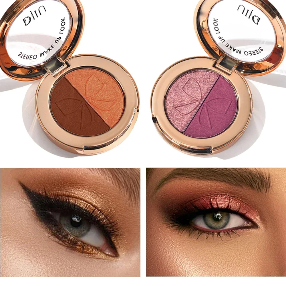 Neutral Earthy Dual Eyeshadow Palette Matte Shimmer Gold Glitter Shades Compact Travel-Friendly Design for Easy Application