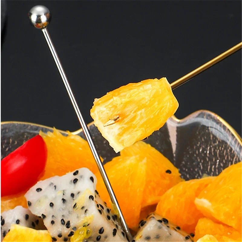 3PCS Stainless Steel Cocktail Sticks Fruit Sticks Reusable Drink Picks Toothpicks Drinks Creativity Decorate Fruit Tableware