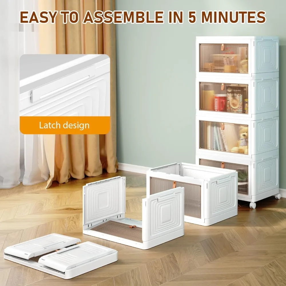 

4 Tier Storage Bins with Lids, 23QT Stackable Closet Organizers and Storage with Wheels, for Home,Office, Dorm Room