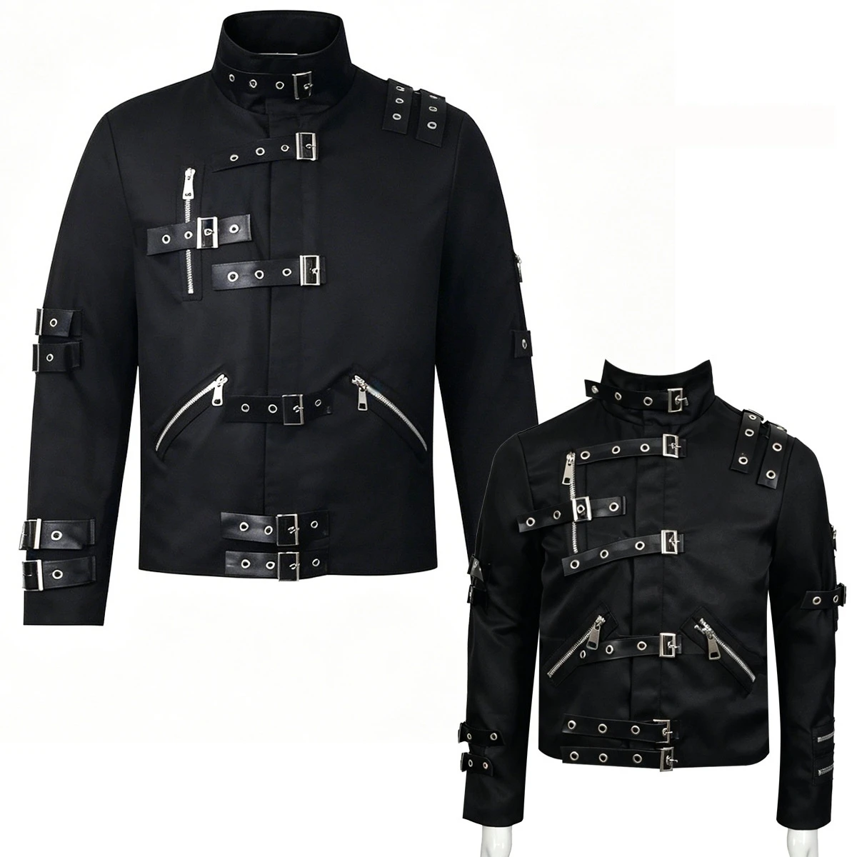 Mens Michael Jackson BAD Cosplay Jacket Black Slim Fit Stretch Cotton Stage Performance Costume Party Outfit