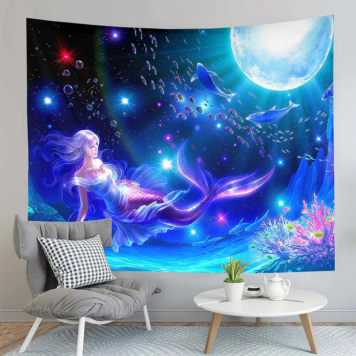 Mermaid Tapestry Mythical Sea Creature Tapestry Underwater World Tapestry Wall Hanging Tapestries Art Living Room Bedroom Dorm