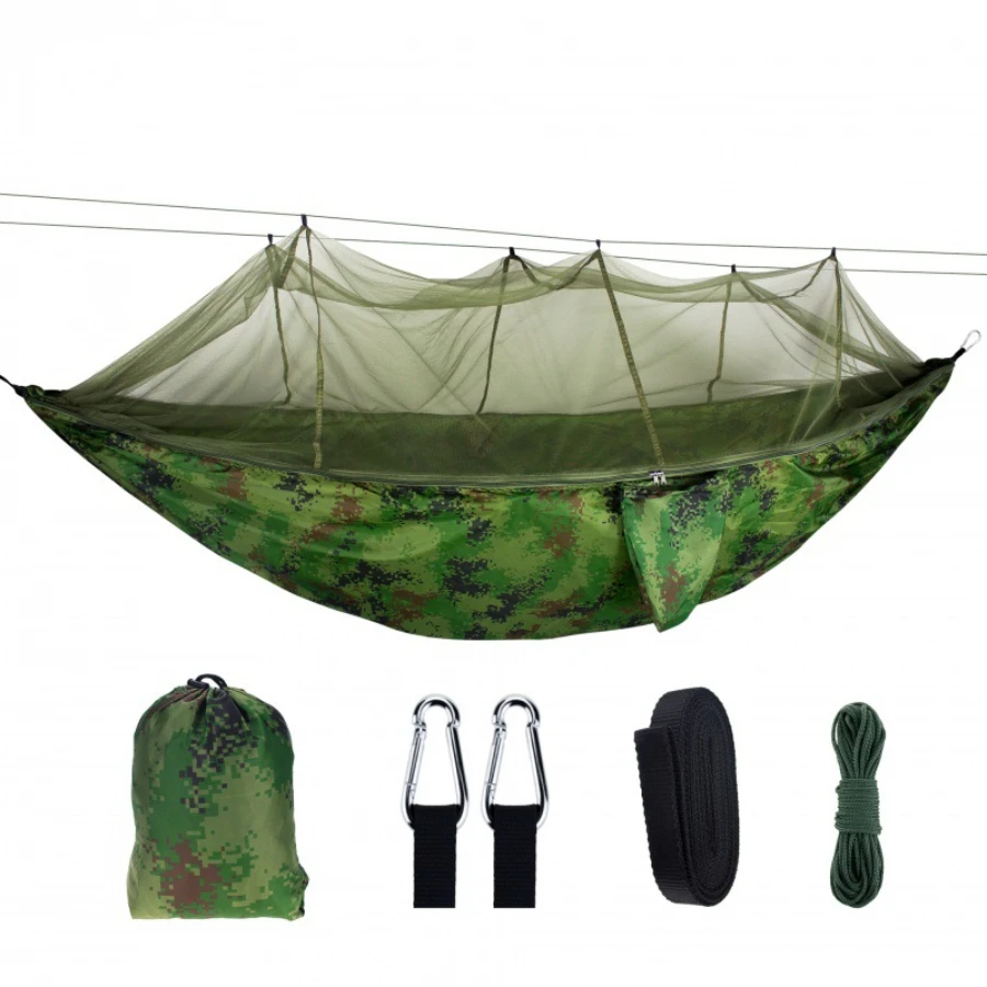 2 Person Camping Garden Hammock With Mosquito Net Outdoor Furniture Bed Strength Parachute Fabric Sleep Swing Portable Hanging