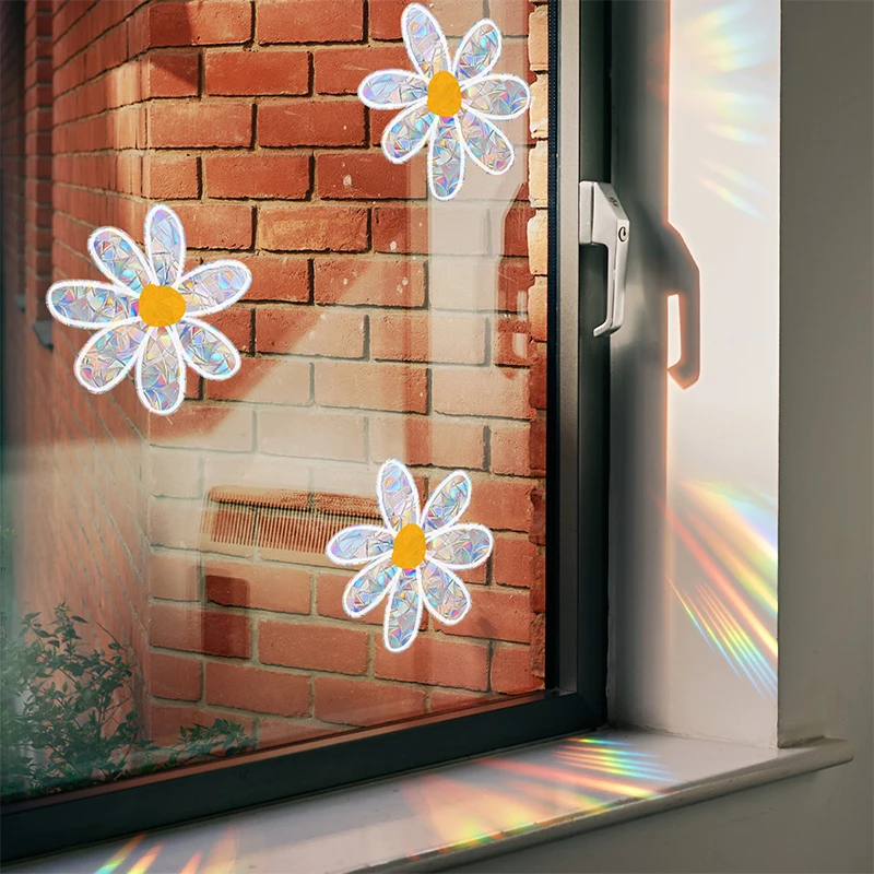 Daisy Flower Sun Catcher Stickers Self Adhesive PVC Window Wall Decal Suncatcher Rainbow Maker Wallpaper Bedroom Home Decor