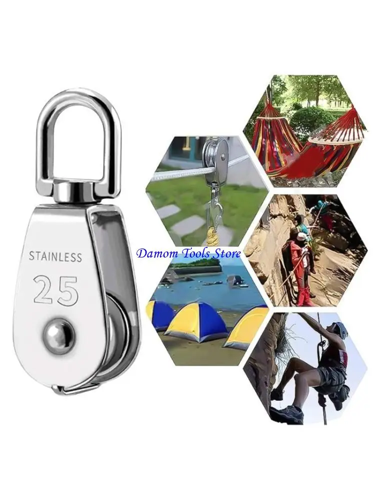 57be 2pcs M25 크레인 풀리 블록 스테인리스 스틸 리프팅을위한 헤비 듀티 펄리