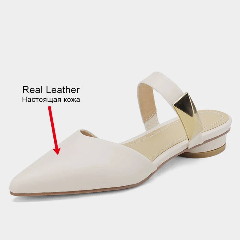 JOZHAMTA Size 34-40 Sandals Women 2023 Summer Low Heels Shoes For Women Real Leather Mules Closed Toe Slippers Casual Slides