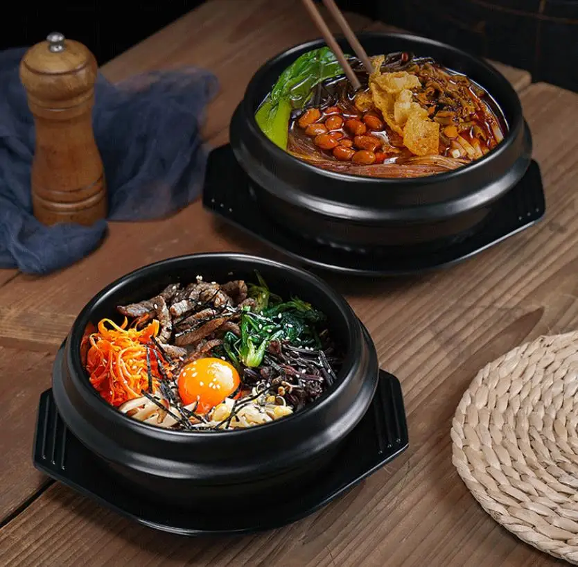 10set/lot Classic Korean Cuisine Sets Dolsot Stone Bowl Pot for Bibimbap Ceramic Soup Ramen Bowls With Tray Wholesale ni189