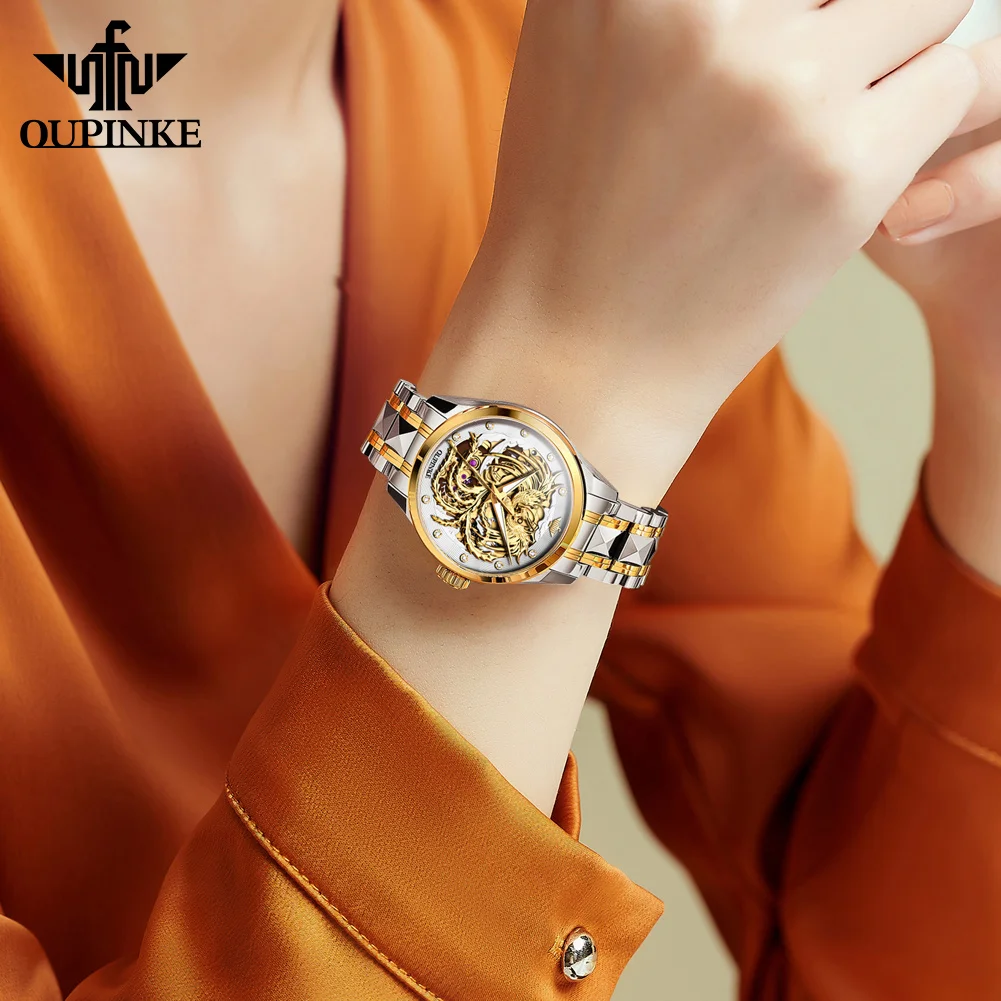 OUPINKE ساعات نسائية 3276 موضة فاخرة التنغستن الصلب الأصلي ساعة ميكانيكية أوتوماتيكية لسيدة هدية مجموعة صناديق مقاوم للماء
