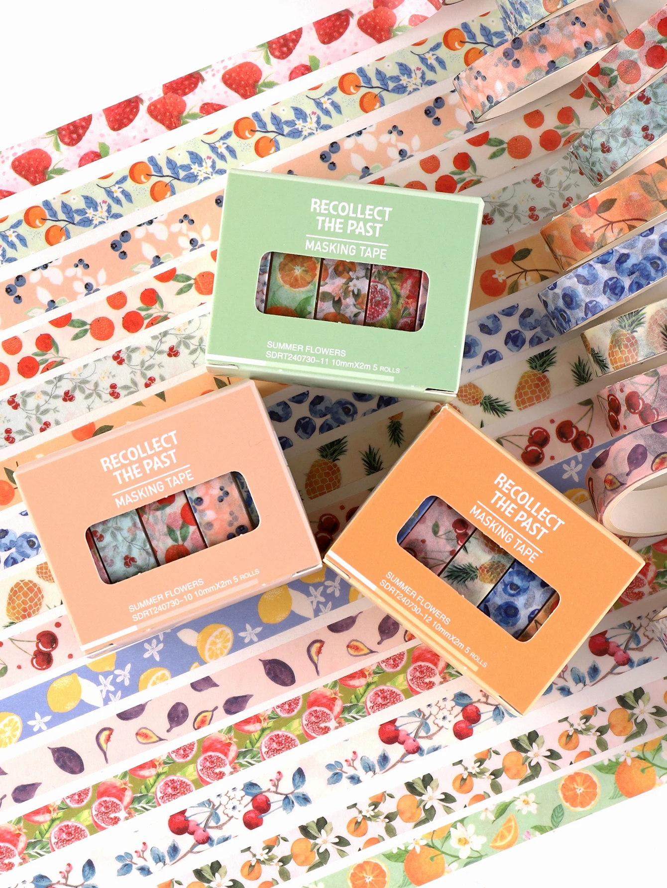 5 Rolls/Box Fruit Botanical Washi Tape Set Strawberry Cherry Lemon Blueberry Pattern for Journaling Scrapbooking Planner Collage