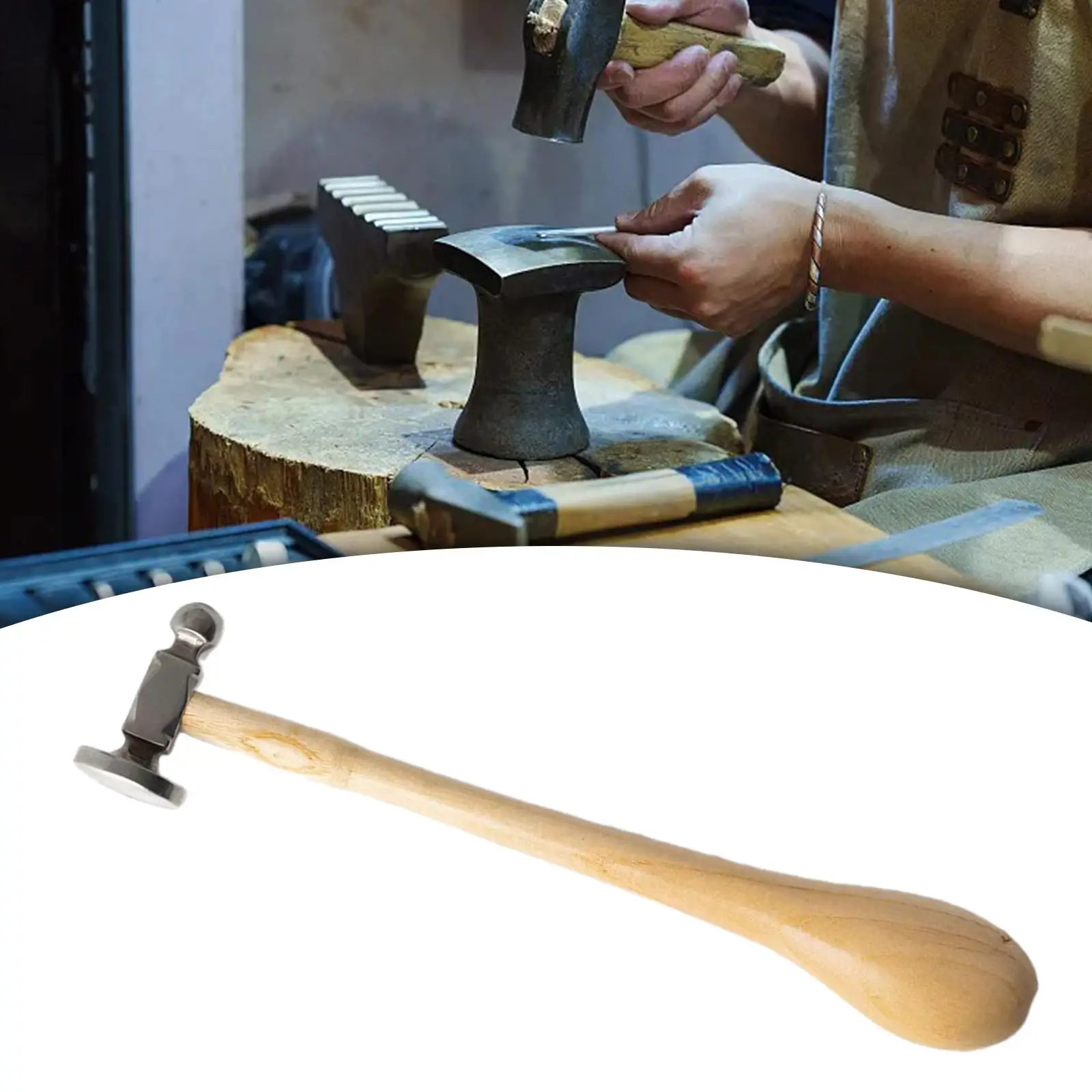 Chasing Hammer for Jewelry Making Ball Pein Hammer Multifunctional with Wooden Handle Jewelry Repair Tool for Metal Smiting