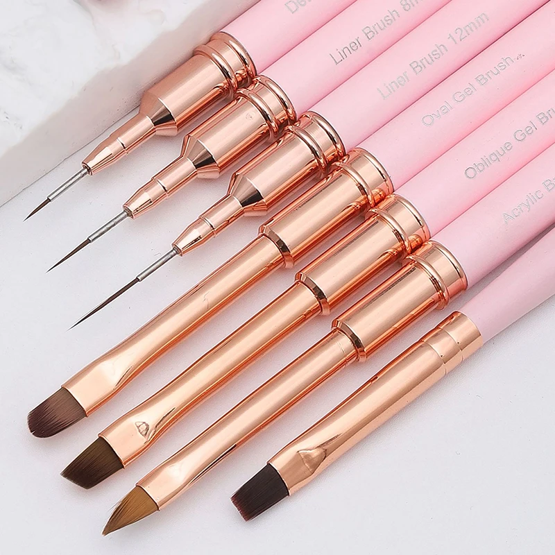 7Pcs/set Nail Art Pen Pink Extremely Fine Nail Construction Painting Detail Brush Line Pen Uv Gel Extension Carving Pen Diy