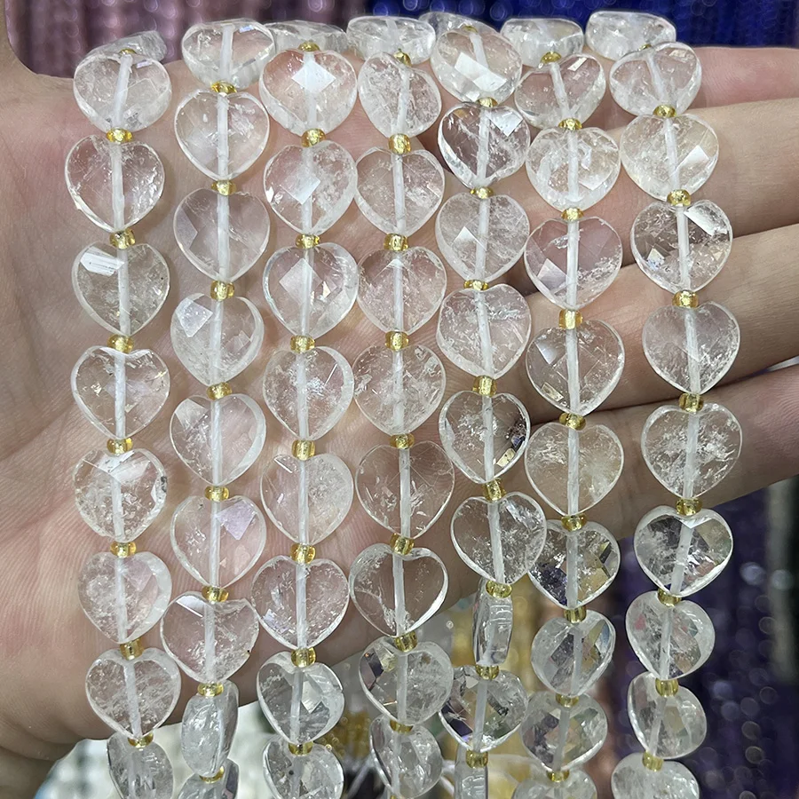 

Натуральный белый кристалл в форме сердца бусины граненая секция ручной работы для изготовления ювелирных изделий DIY ожерелье браслет 15 дюймов 12 мм