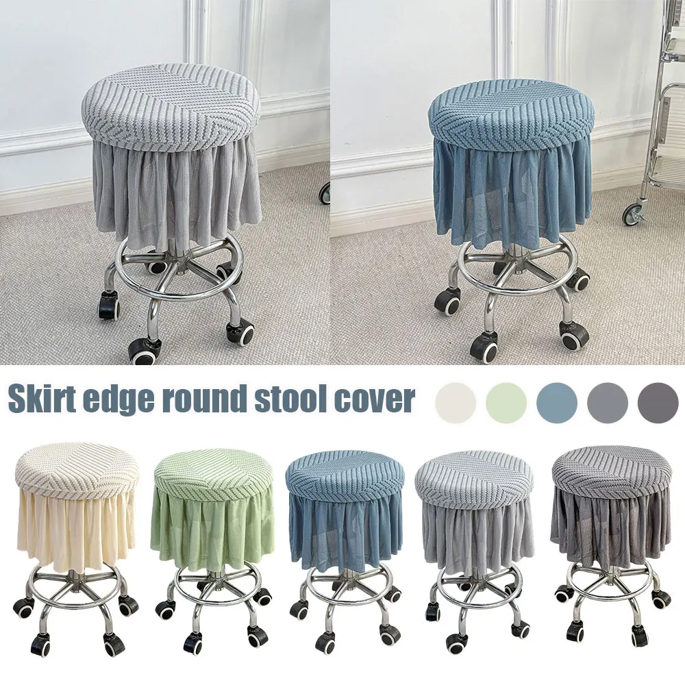 

Elastic Stool Cushion Cover With Skirt Hem Seat Chair Slipcover Full-Coverage Bar Non-slip Thickened Universal Round Stool Cover