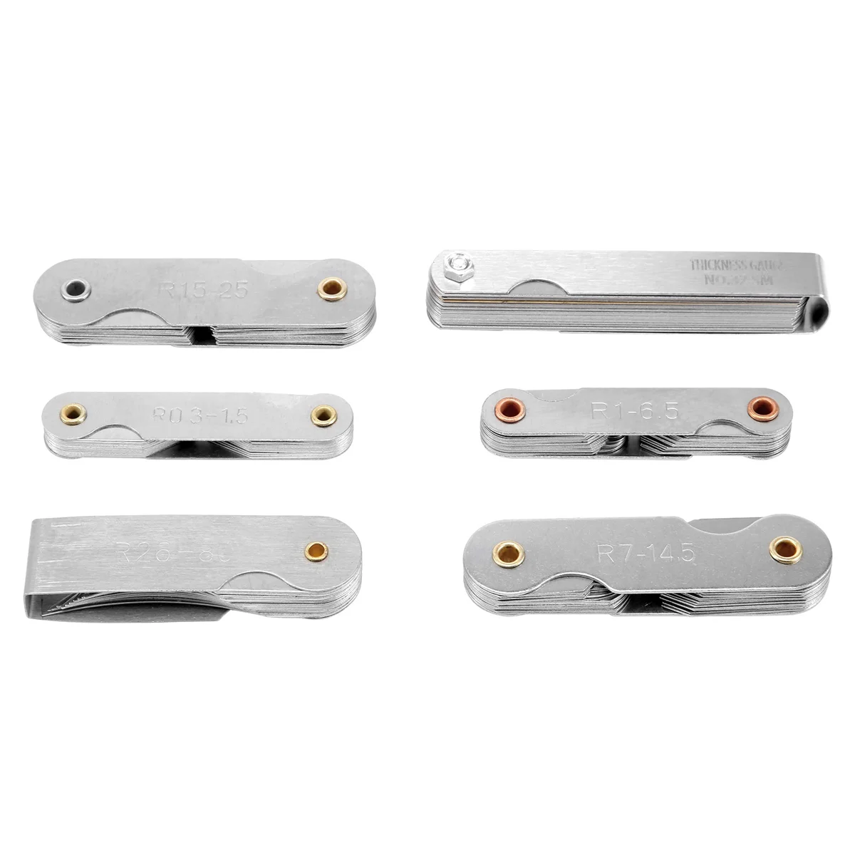 6 Pcs Stainless Steel Radius Gauge with Feeler Gauge Set Arc Radius Fillet Gauge and 0.04-0.88mm Space Measure Tool