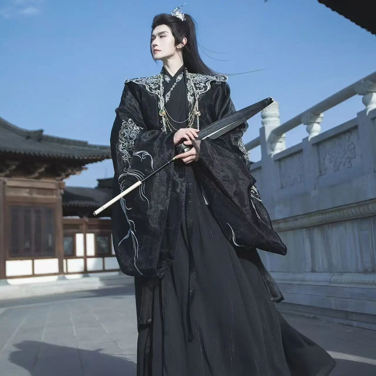 Industria pesante Hanfu da uomo tradizionale cinese Weijin periodo ricamo abbigliamento carnevale evento abiti di scena costume cosplay