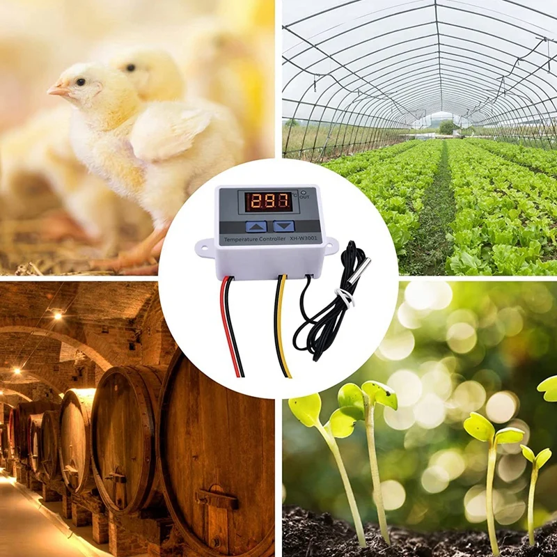Kontroler suhu XH-W3001, 2 buah dengan Sensor AC110V-220V, termostat saklar suhu, pendingin pemanas