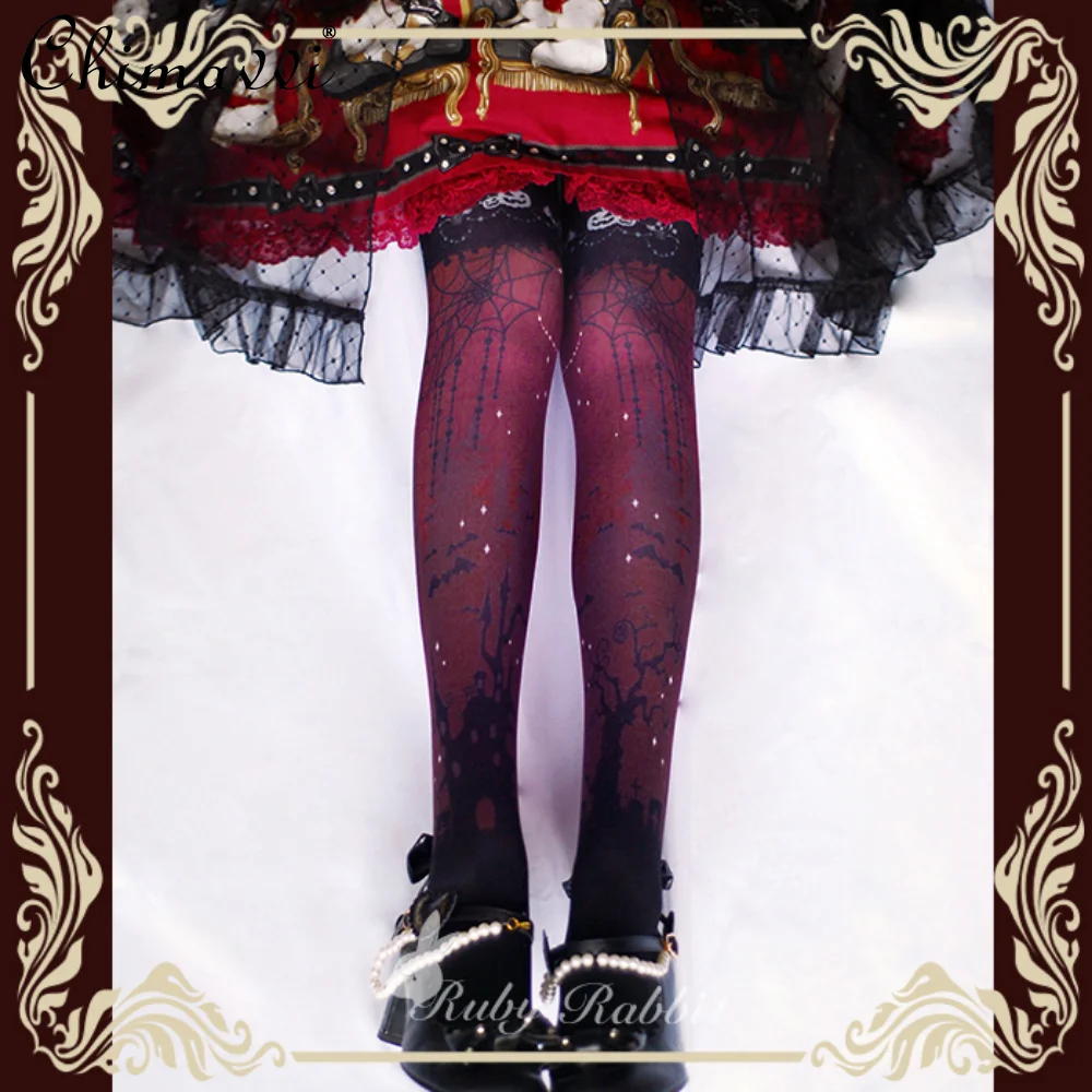 

Japanese Lolita Style Printed Stockings Stockings Ladie Autumn Thin Sexy Socks Women's Slimming Halloween Tights Sheer Pantyhose