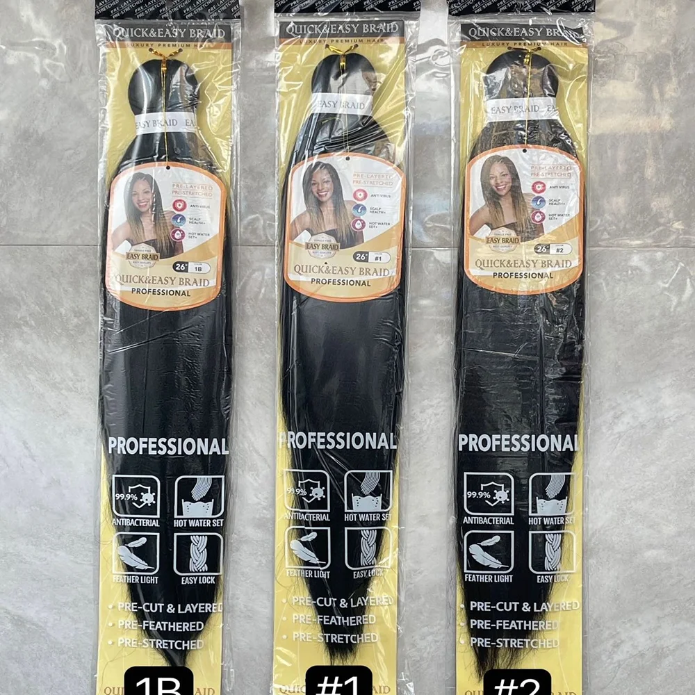

26 Inch Braiding Hair Pre Stretched B-Easy Ez Braid Synthetic Soft Yaki Crochet Braid Hot Water Setting Hair Extension For Women