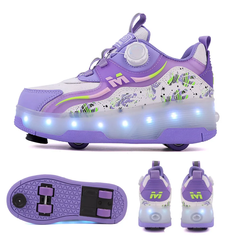 Children Shoes Child Light-up Roller Skates Shoe Kids Sneakers Boys and Girls Four-wheel Flying Shoe with LED Light