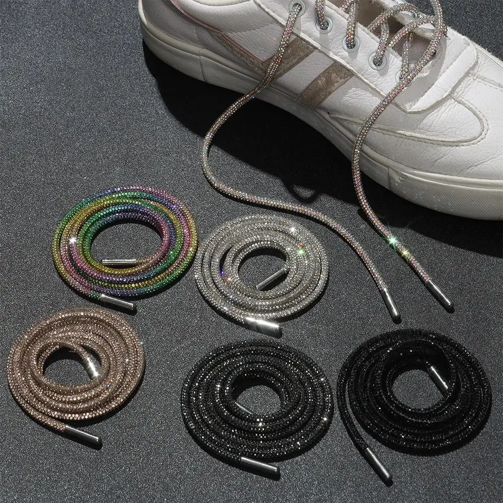 1Pc Luxury Rhinestone Shoelaces Rainbow Diamond Shoe laces Sneakers Laces Shoes Round Shoelace DIY Strings 100/120/140/160CM