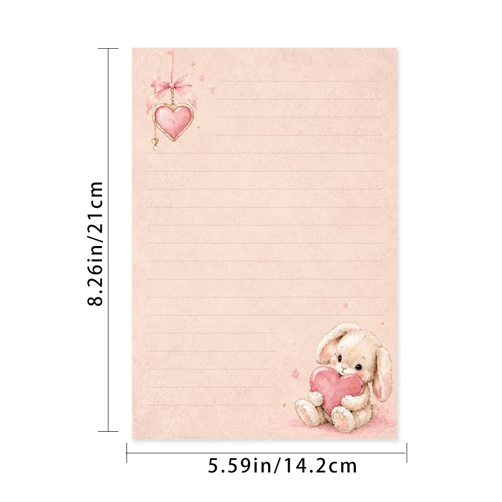 50 Sheets,Pink Heart-Shaped Little Rabbit -themed Writing Paper, Lined, Glue-free, Perfect For Notebooks, Memos, And Stickers