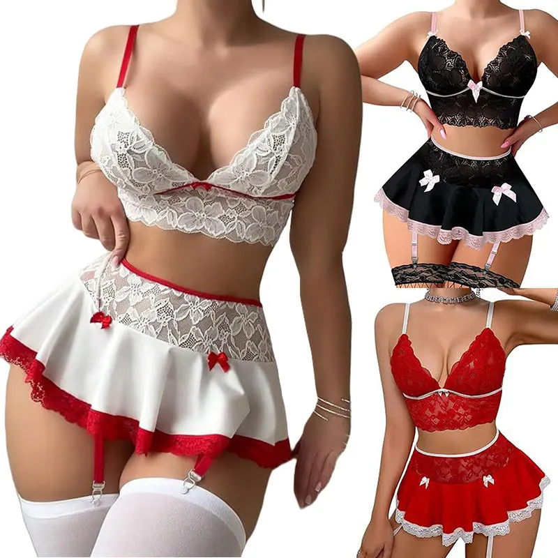 

Cosplay Uniform Nurse Maid Uniform Sexy Crotchless Mini Skirt Lace Bra Kit Garters Sets Sexy Outfit Lingerie Erotic Costumes
