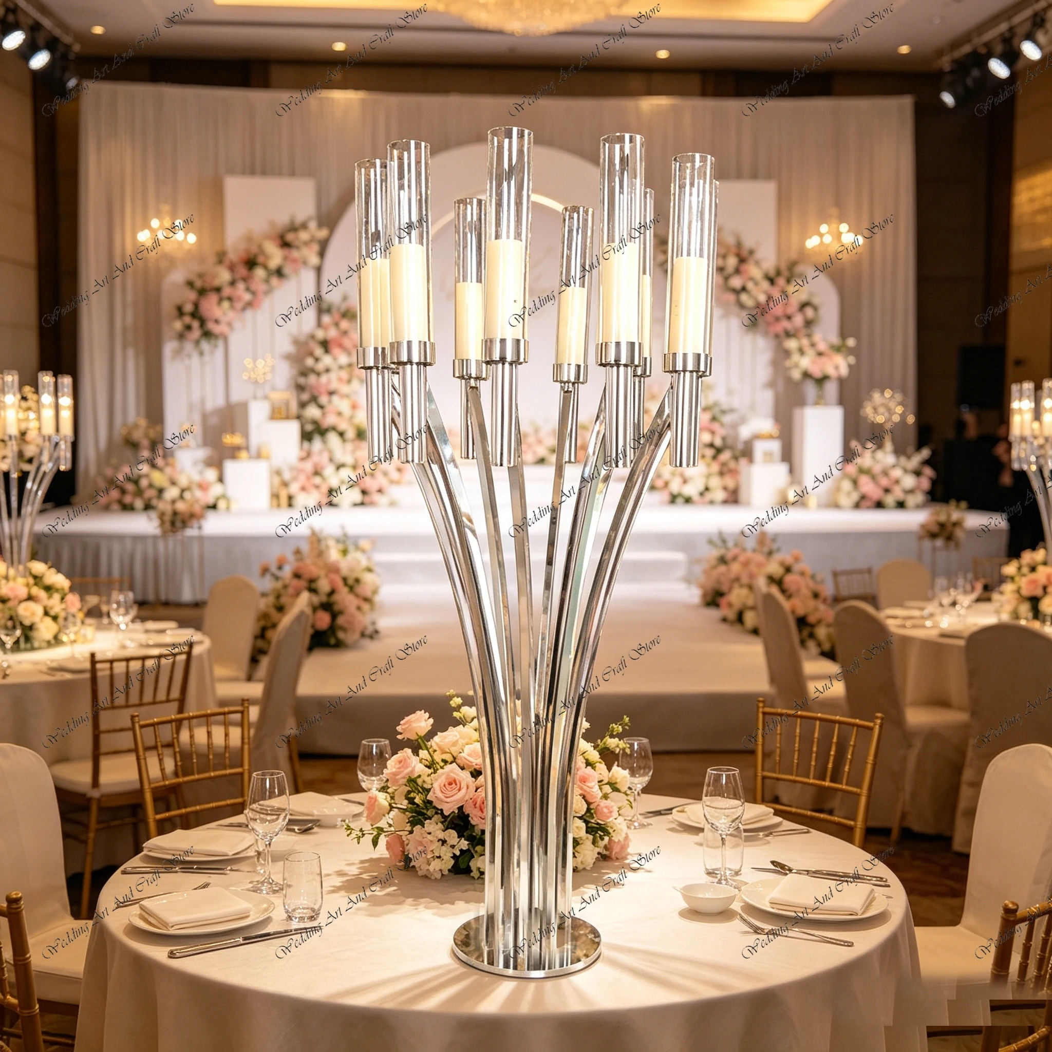 4pcs f30 130cm 8 Head Tall Gold Metal Candle Holder Table Centerpiece Metal Candelabra Decor Party Wedding Centerpiece iy1018