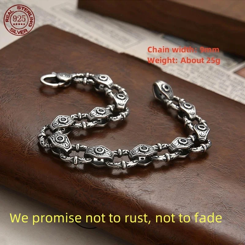 

S925 Silver Vintage Bracelet Losange Devil Eyes Buckle Chain Men's and Women's Fashion domineer popular jewelry party lucky gift