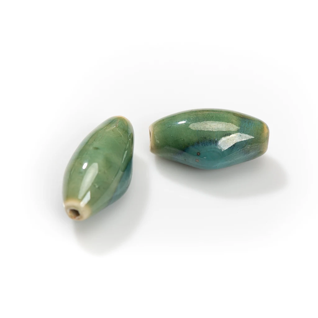 Handcrafted Large Ceramic Teardrop Beads Set 2 Pieces 32x17x15mm for DIY Jewelry Making