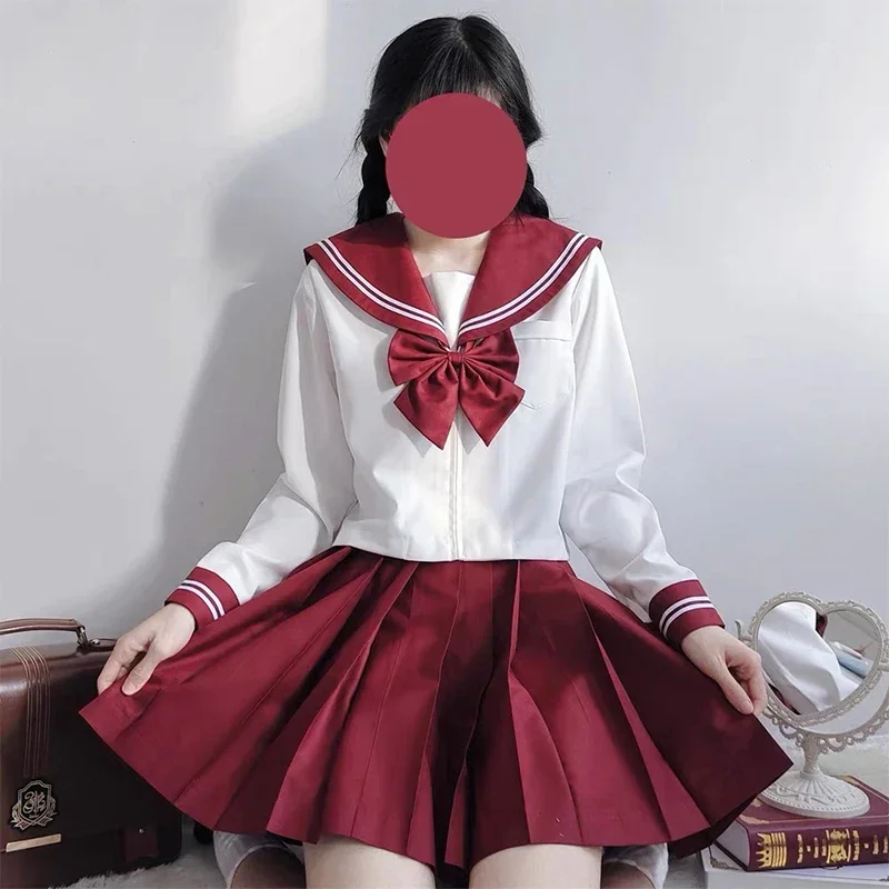 Uniforme escolar japonés S-Xxl JK para niña, disfraz rojo, traje Sexy JK para mujer, chaqueta de marinero, Falda plisada Su MN4