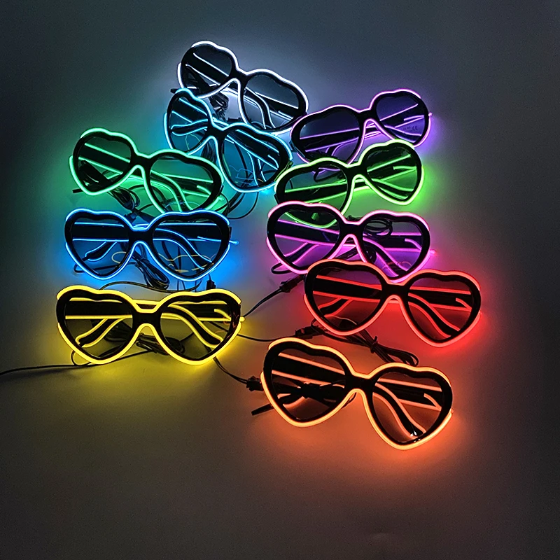 Fashion Heart Shape Decorative Glasses  Glowing Decoration Neon Light  LED Sunglasses For Nightclub DJ Dance Music Performace