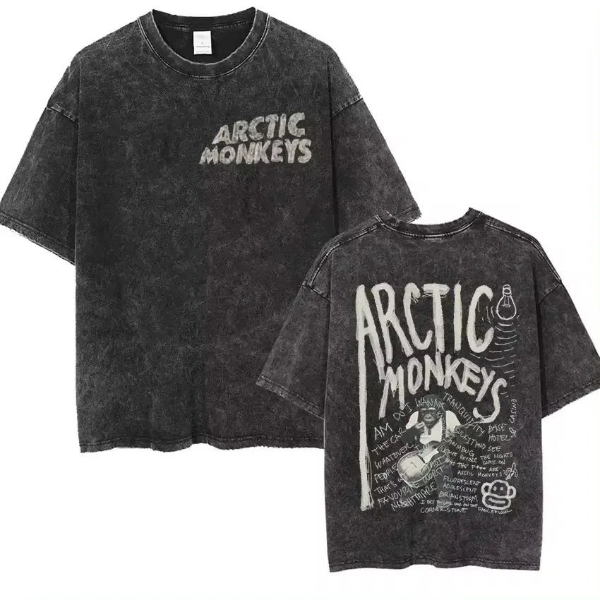 Retro Rock Arctic Monkeys Music Album Graphic T-Shrit Men\'s Vintage Washed Oversized Short Sleeve T Shirt Y2k Hip Hop Streetwear