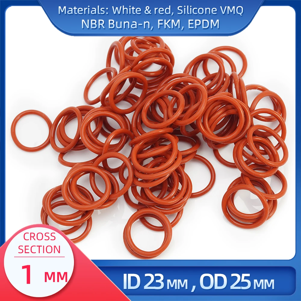 

O Ring CS 1mm ID 23mm OD 25mm Material With Silicone VMQ NBR FKM EPDM ORing Seal Gasket