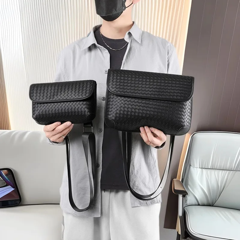 

Leather PU men's bag 2024 winter new business commuting leisure shoulder crossbody bag large capacity woven pattern women's bag