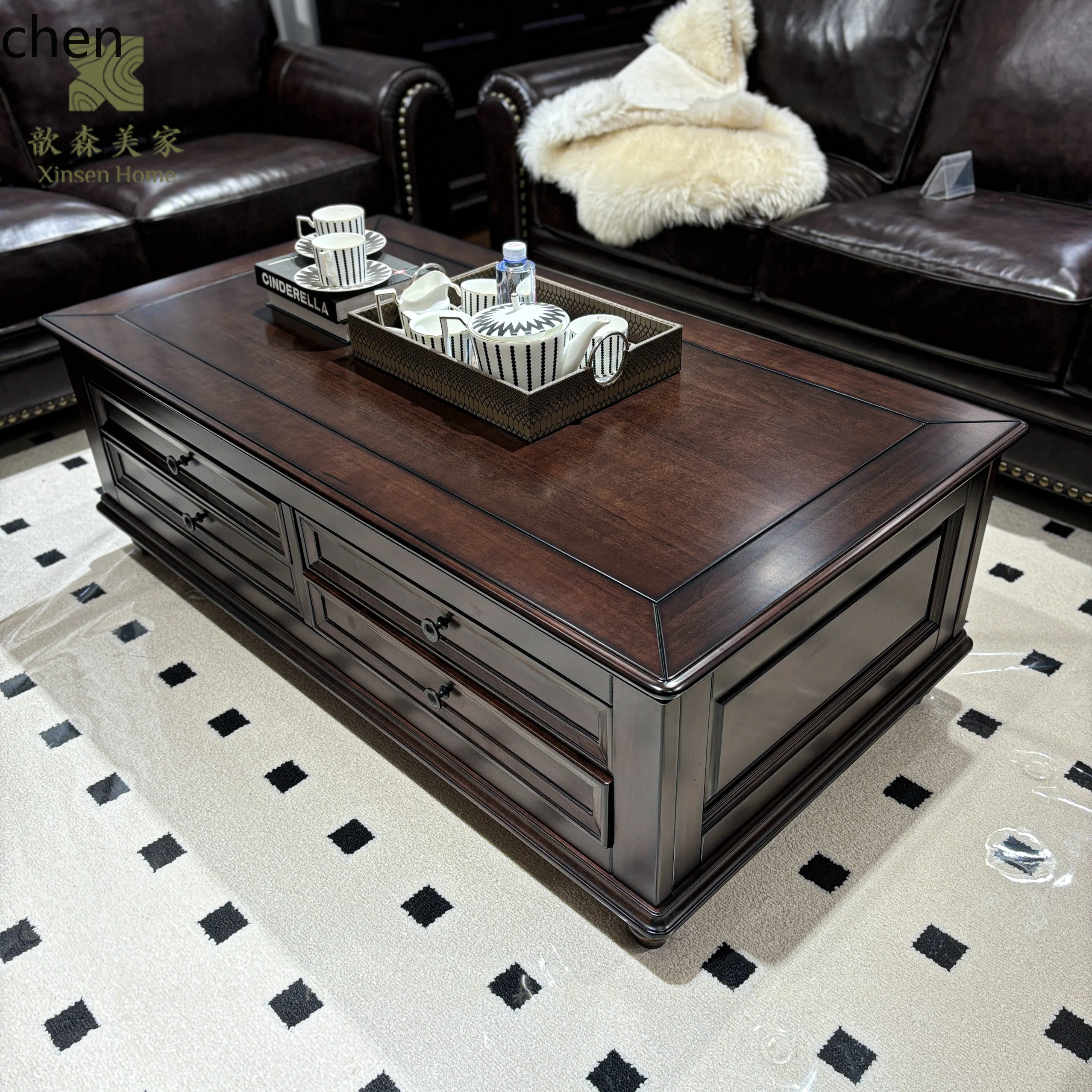 Журнальный столик ZML из цельного дерева и набор шкафов для телевизора для гостиной, высококачественный винтажный журнальный столик для хранения вещей