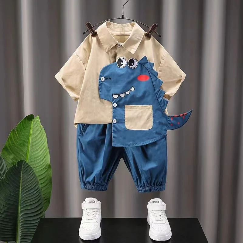 

Boys' Shirt Set Summer Clothing Handsome Baby Cartoon Short Sleeve Set 2-3 4-5 6-Year Children's Summer Clothes Two Piece Set