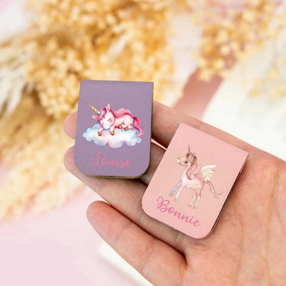 1 szt. Zakładka do książki z kolorowym jednorożcem, personalizowana skórzana zakładka do książki z kolorowym jednorożcem, personalizowana zakładka magnetyczna